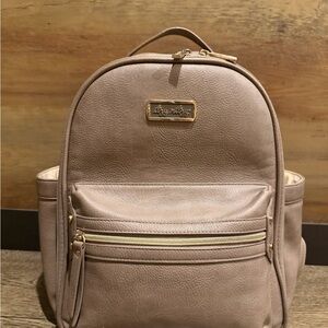 Itzy Ritzy Taupe Backpack with Gold Details